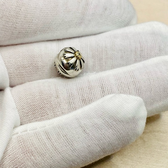 EUC Pandora 790988CZ Silver & 14k Gold Friendship Flower Clip w/ Clear Zirconia - Picture 5 of 9